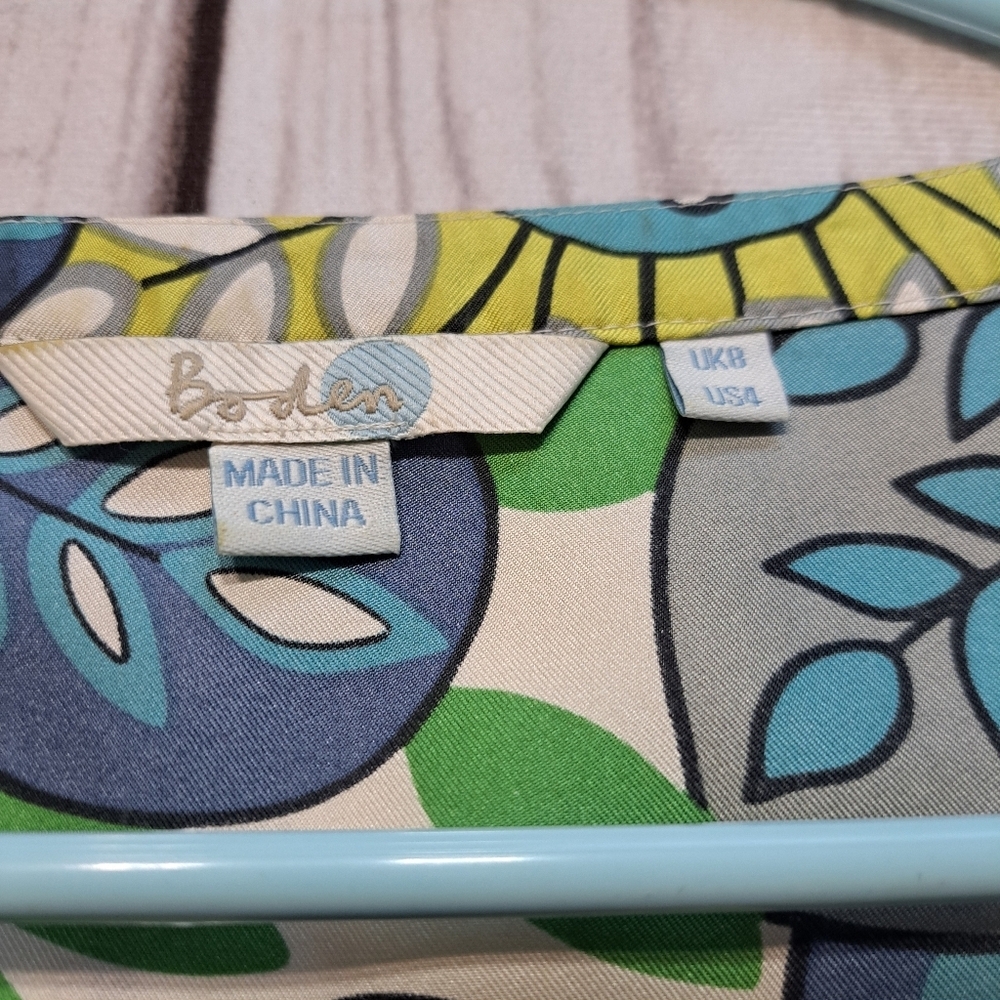 Boden Blue Green Yellow Silk Floral Vneck Mini Sundress Dress Women's Size 4 - Picture 3 of 10